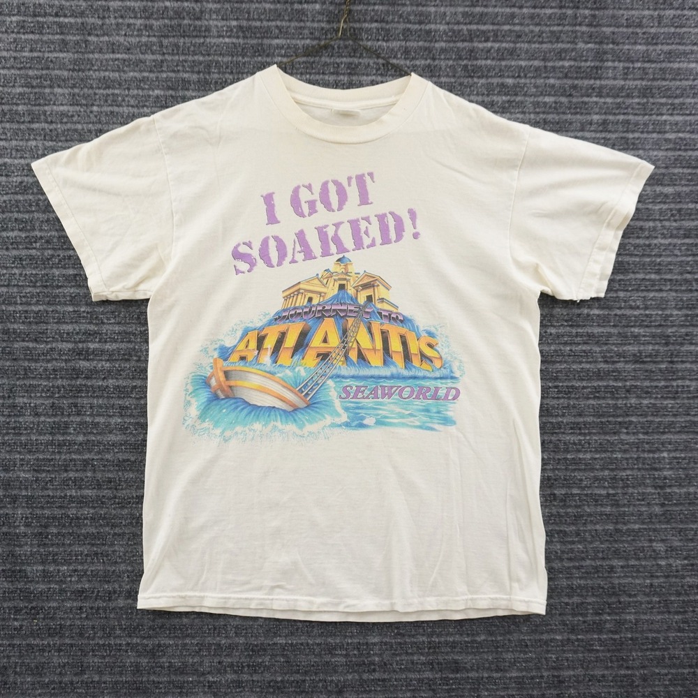 Vintage Delta SeaWorld Journey to Atlantis T-Shirt Adult M Cream I Got Soaked